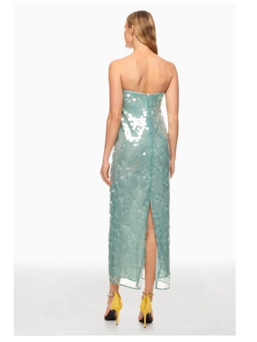 STAUD Strapless Sequin Column Dress in Mint Green - Picture 5 of 15